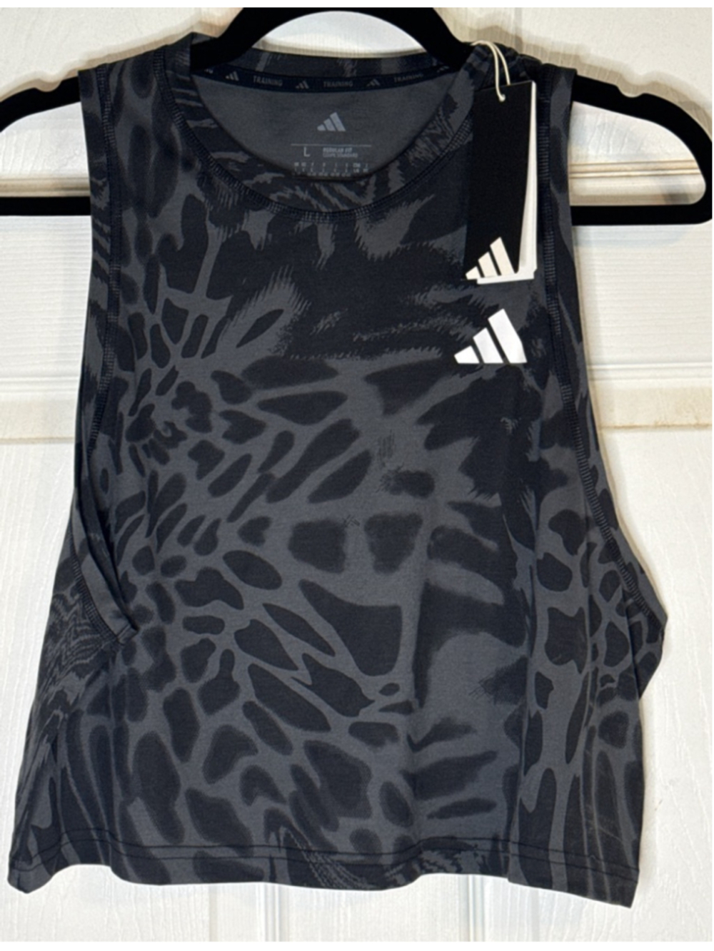 Adidas Black Gray Animal Print Training Tank Top L